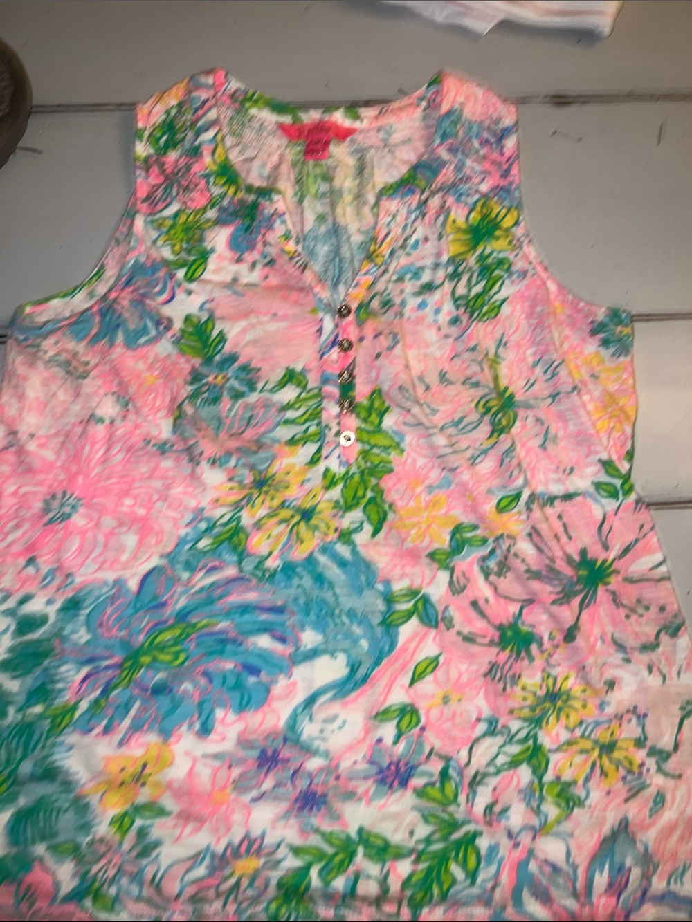 Lilly Pulitzer Pink Multi Floral Henley Tank